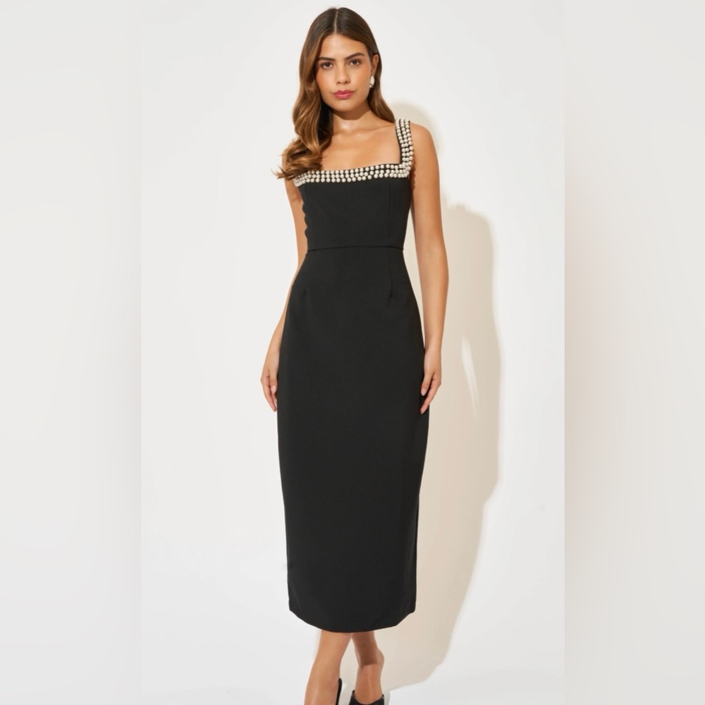 NWT Odd Muse Pearl Trim Midi Dress in Black